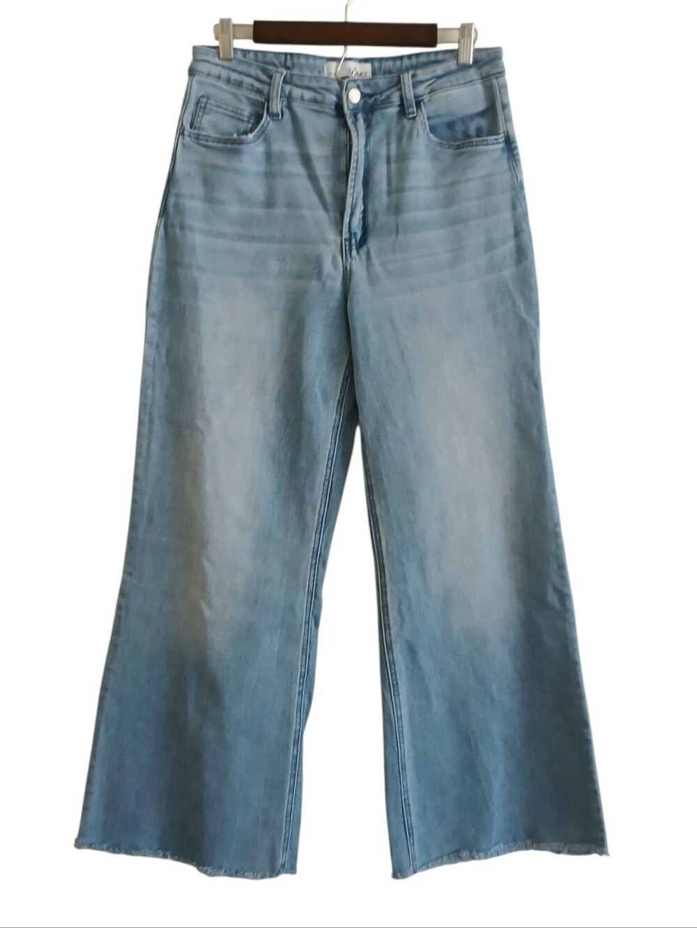 VERVET High Rise Wide Leg Jeans Women's 31 Light Wash Stretch Raw Hem Bohemian